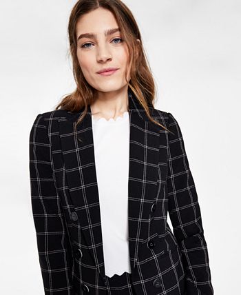 Bar III Women s Windowpane Print Open Front Jacket Macy s