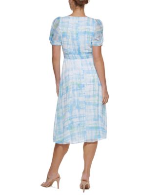 DKNY Plaid Faux-Wrap Midi Dress