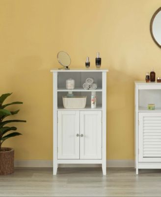  Bathroom Storage Cabinet with 2 Doors and 2 Open Shelves for Bedroom, Bathroom, and Vanity