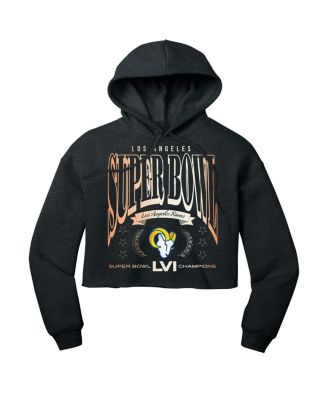 Women's Heather Charcoal Los Angeles Rams Super Bowl LVI Champions We Are The Champs Cropped Pullover Hoodie