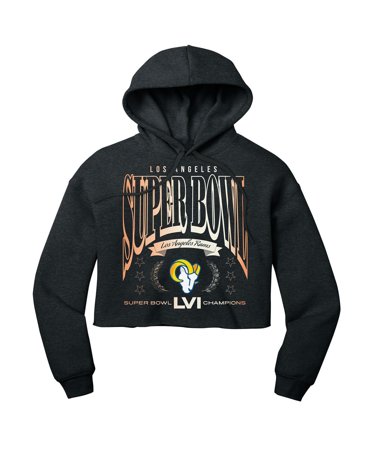 Women's Wear by Erin Andrews Heather Charcoal Los Angeles Rams Super Bowl Lvi Champions We Are The Champs Cropped Pullover Hoodie