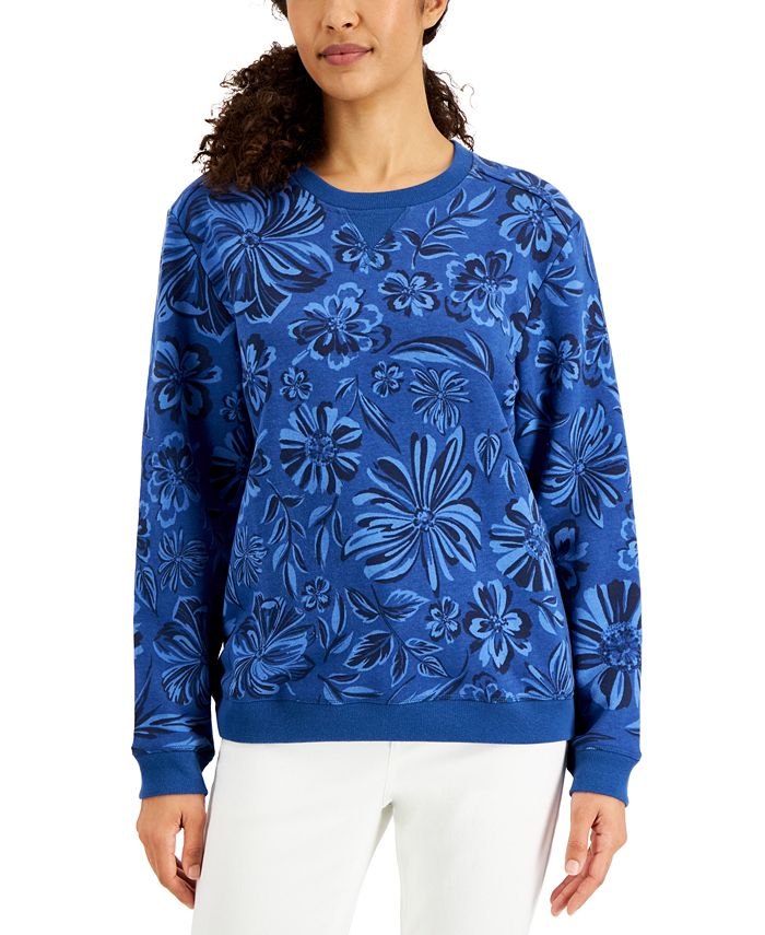 Karen Scott Women's Ojai Blooms Fleece Top, Created for Macy's