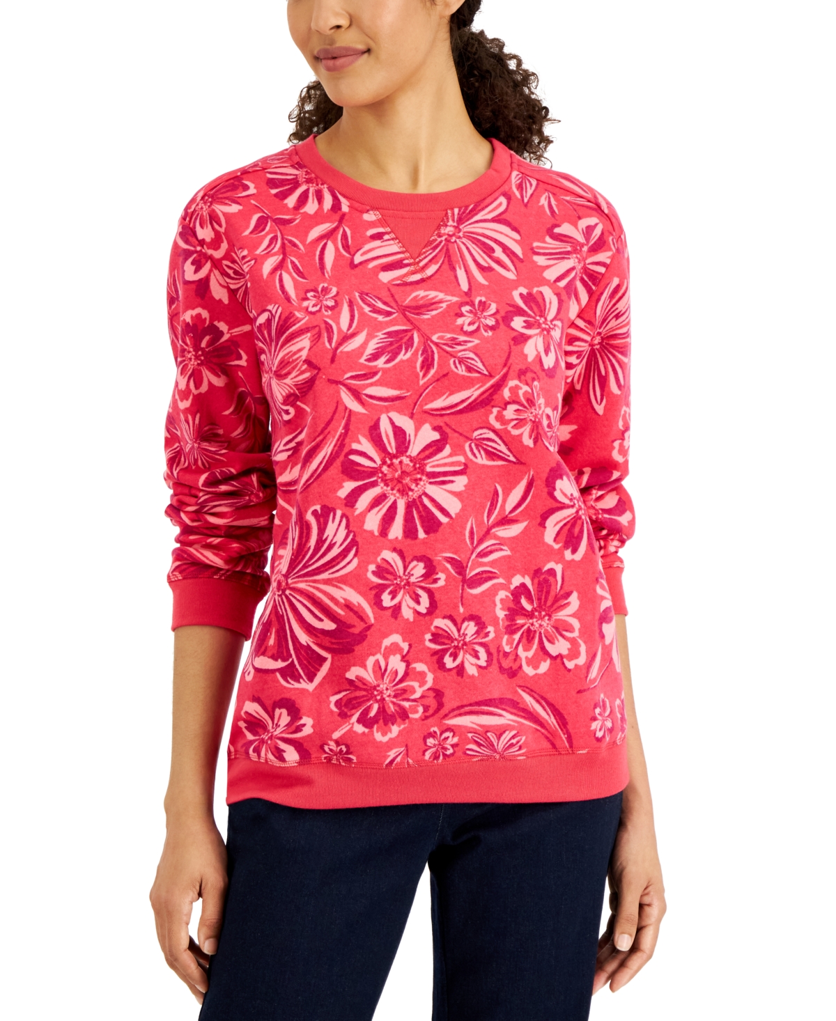 Karen Scott Women's Ojai Blooms Fleece Top, Created for Macy's