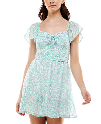 Trixxi Juniors' Floral-Print Smocked Dress - Macy's