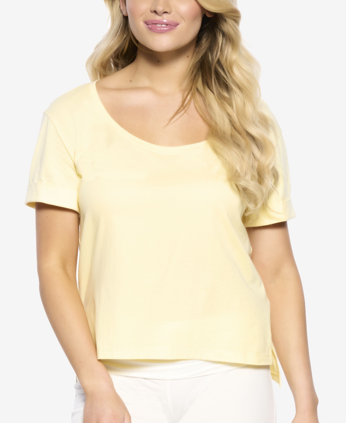 Cotton Scoop Neck Loungewear T-Shirt - Daffodil
