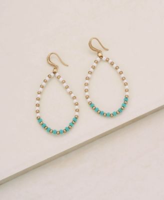 Turquoise and Imitation Pearl Beaded Oval Earrings