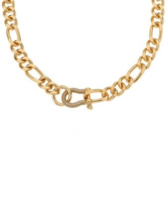 18K Gold Plated Pave Clasp and Chain Necklace
