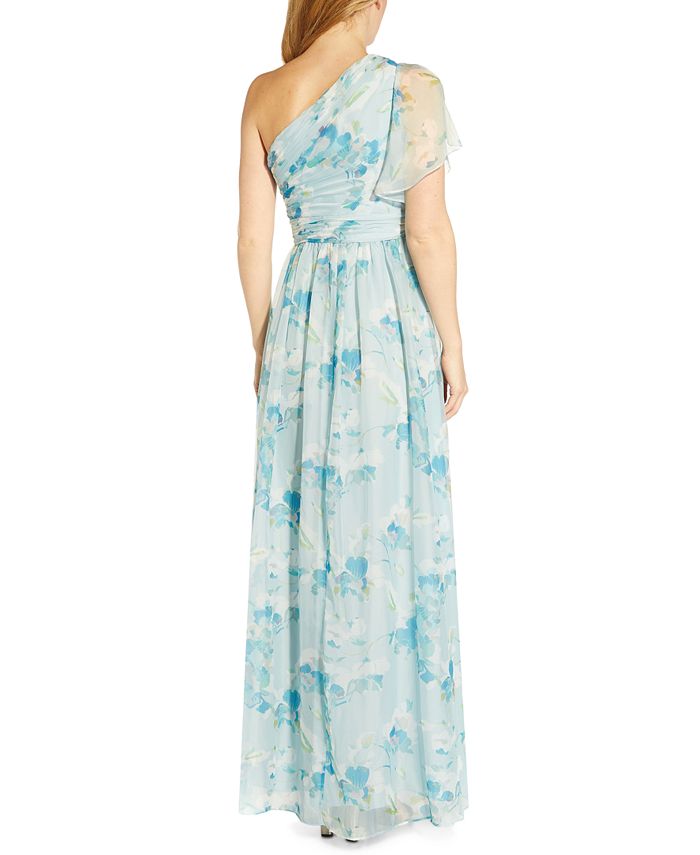 Adrianna Papell Floral-Print One-Shoulder Gown - Macy's