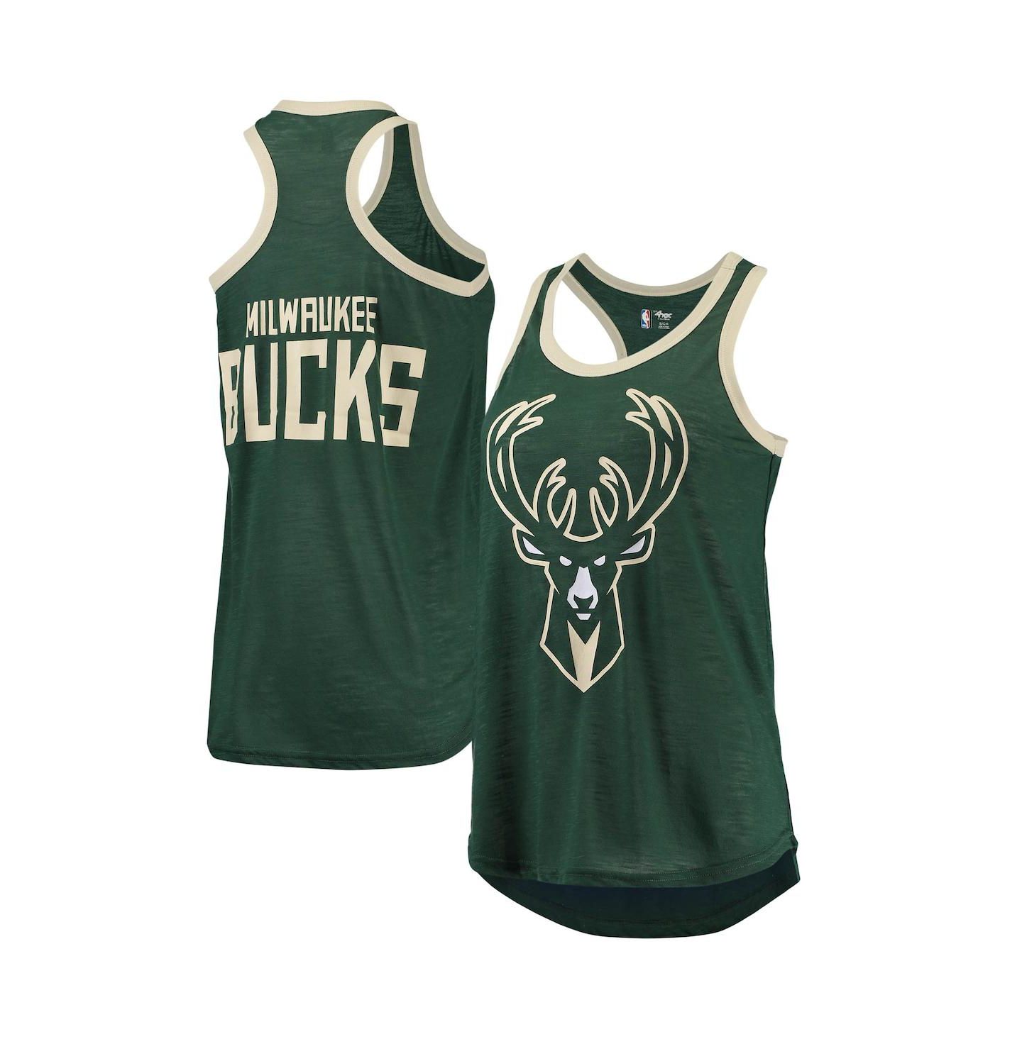 Женский топ G-III Sports by Carl Banks Hunter Green Milwaukee Bucks Showdown Scoop-Neck Racerback — фото 1