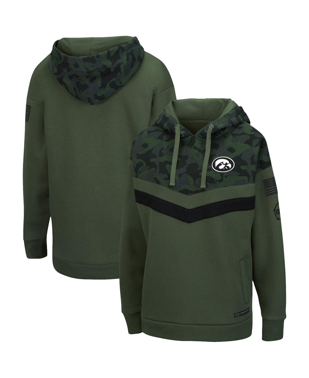Women's Colosseum Olive, Camo Iowa Hawkeyes Oht Military-Inspired Appreciation Extraction Chevron Pullover Hoodie - Olive, Camo