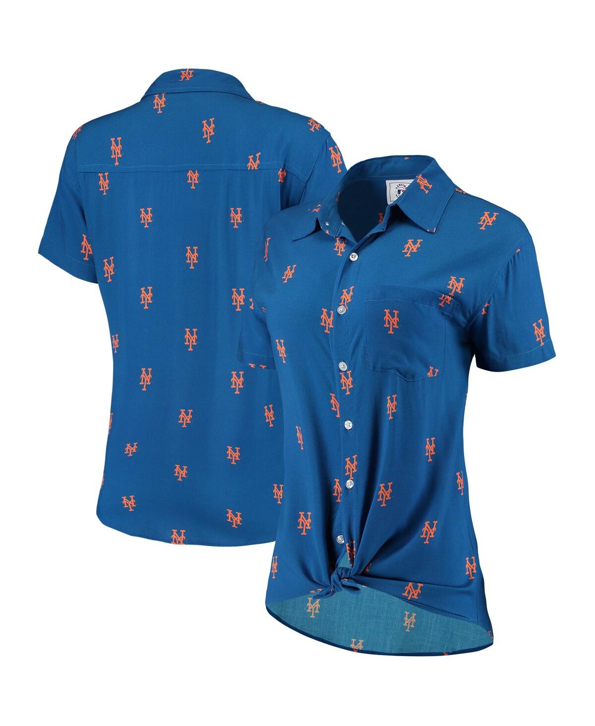 Shop Foco Women's Royal New York Mets All Over Logos Button-up Shirt