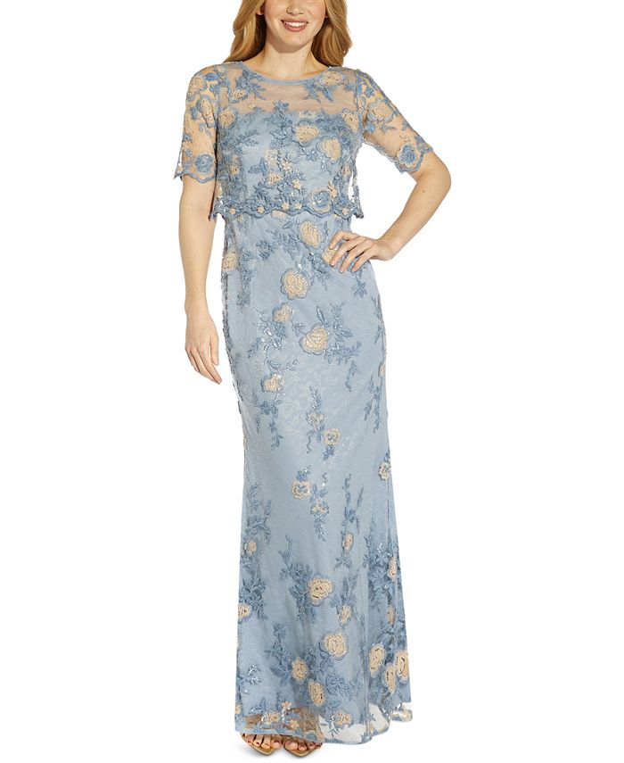 Adrianna Papell Pop Over Embroidered Lace Gown - Macy's