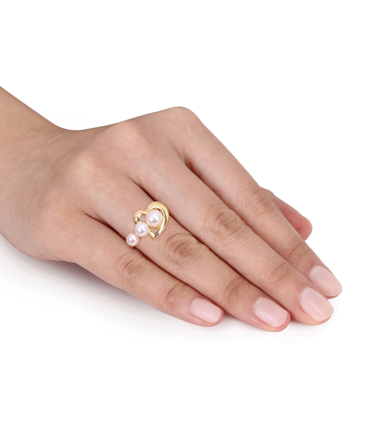 Cultured Freshwater Pearl (5 - 7-1/2mm) Heart Ring in Gold-Tone Plated Sterling Silver