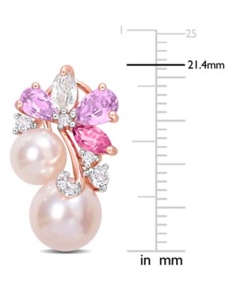 Colored Cultured Freshwater Pearl (6 & 8mm) & Multi-Gemstone (2-5/8 ct. t.w.) Cluster Omega Back Earrings in 18k Rose Gold Flash-Plated Sterling Silver