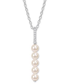 Cultured Freshwater Pearl (5-1/2 - 6mm) & White Topaz (1/5 ct. t.w.) Linear 18" Pendant Necklace in Sterling Silver