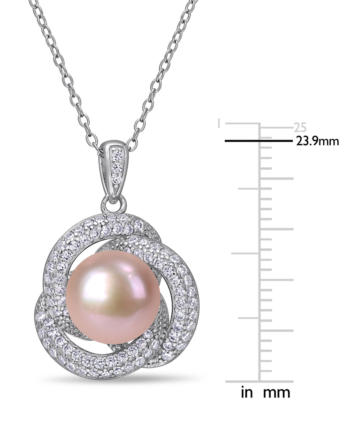 Pink Cultured Freshwater Pearl (10-1/2mm) & Cubic Zirconia Love Knot 18
