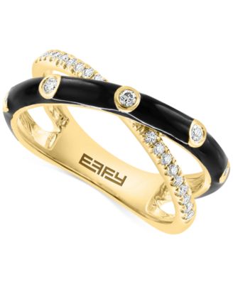 EFFY Collection - Diamond Black Enamel Crossover Statement Ring (1/4 ct. t.w.) in 14k Gold
