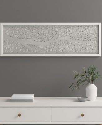 Laurel Branches Carved Wood Panel Wall Decor