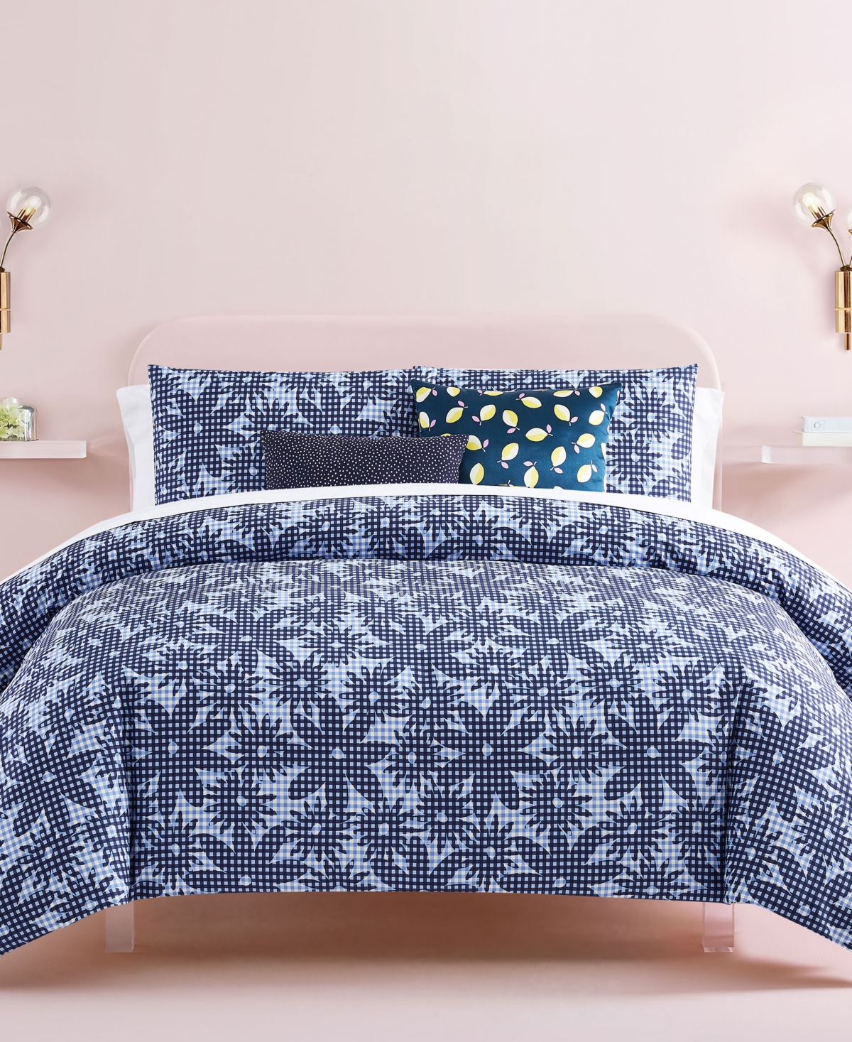 Kate Spade New York Daisy Gingham 3 Piece Mini Comforter Set, King