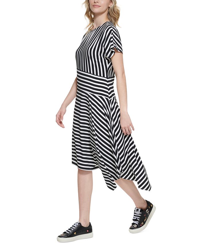 KARL LAGERFELD PARIS Women's Striped Asymmetrical-Hem Dress - Macy's