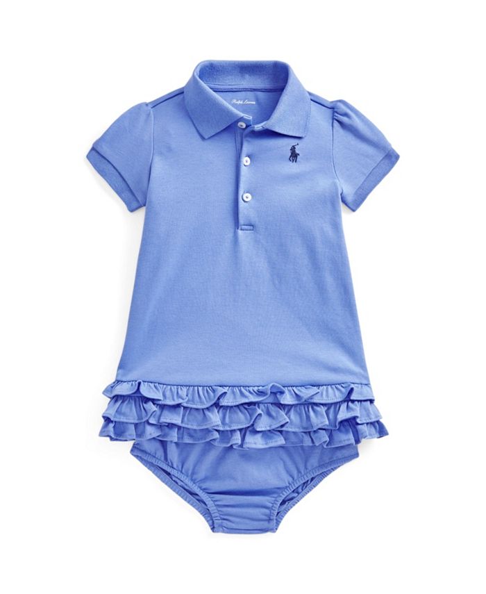 Polo Ralph Lauren Baby Girls Ruffled Cotton Polo Dress and Bloomer, 2