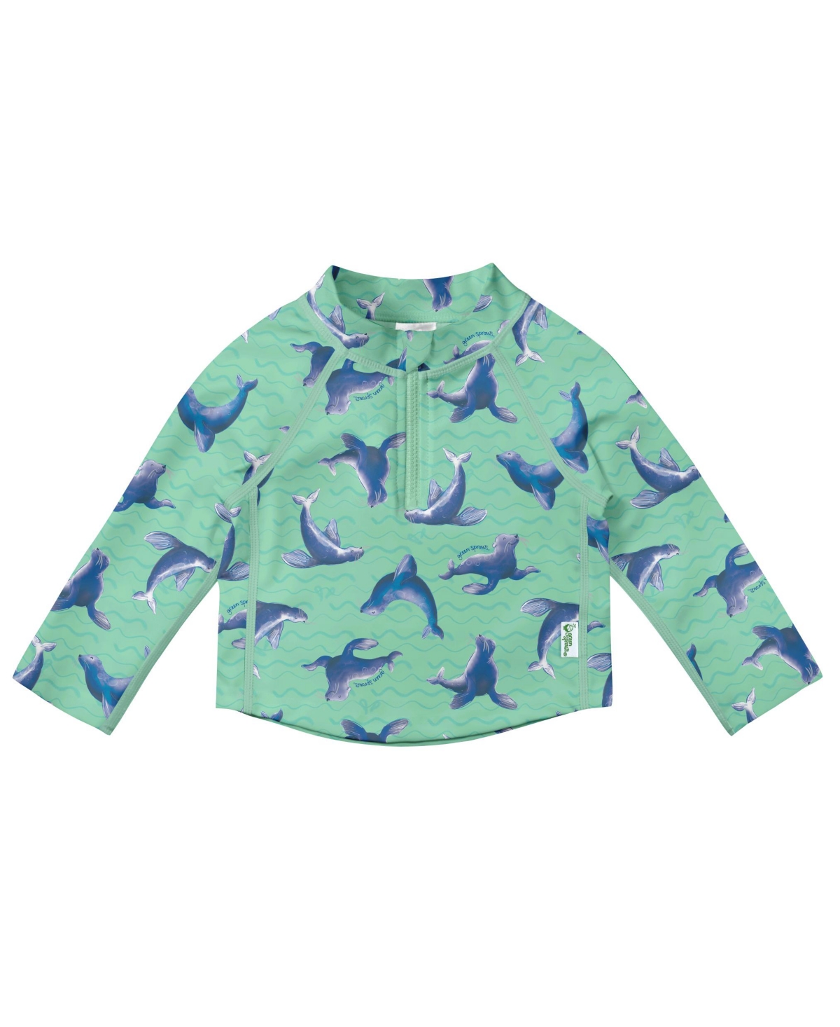 Green Sprouts Toddler Boys Long Sleeve Zip Rashgaurd Shirt In Seafoam Sea Lions