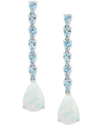 Macy's - Opal (2 ct. t.w.) & Swiss Blue Topaz (1-1/10 ct.t.w.) Linear Drop Earrings in Sterling Silver