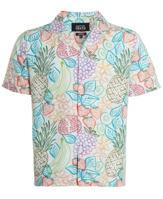 Native Youth - Men's Relaxed-Fit Fruit-Print Camp Shirt