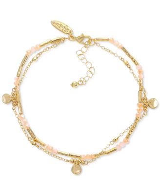 Photo 1 of Style & Co Gold-Tone Bar, Disc & Bead Double-Row Ankle Bracelet, Created for Macy's