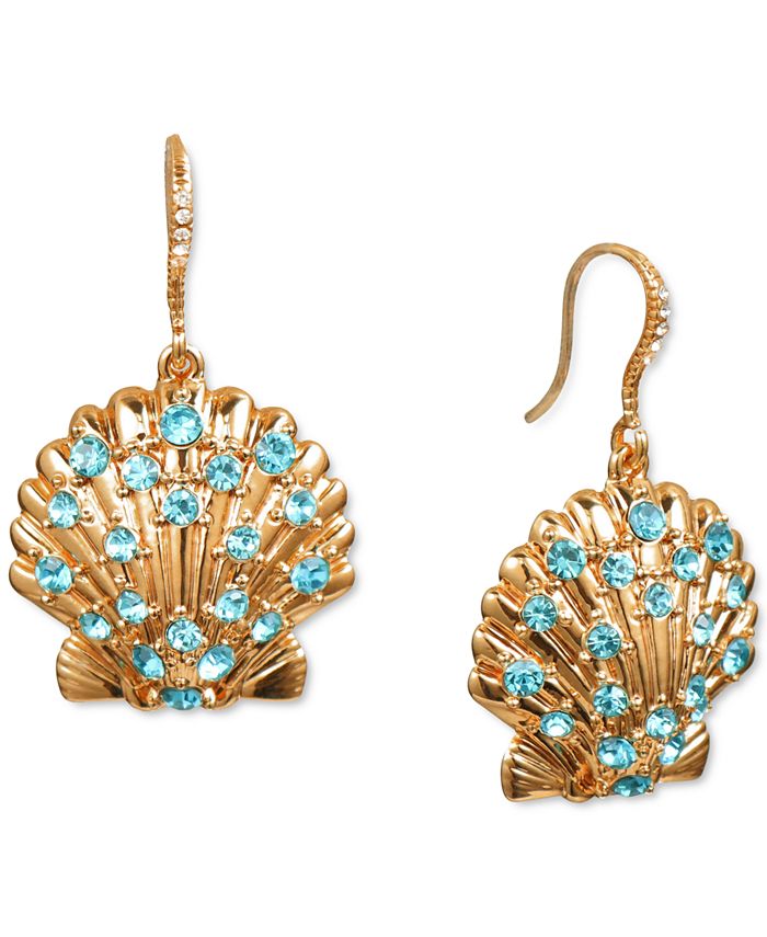 Charter Club Gold Tone Crystal Seashell Drop Earrings Created for