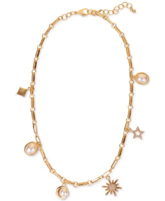 Photo 1 of Charter Club Gold-Tone Crystal & Imitation Pearl Celestial Charm Statement Necklace, 17" + 2" extender,