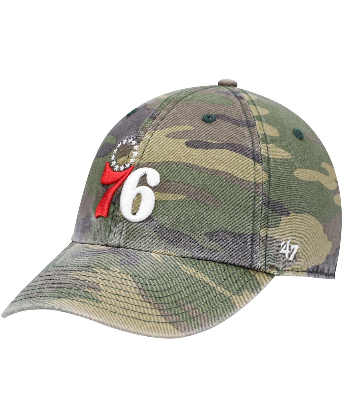 47 Brand Mens 47 Camo Philadelphia 76ers Clean Up Adjustable Hat