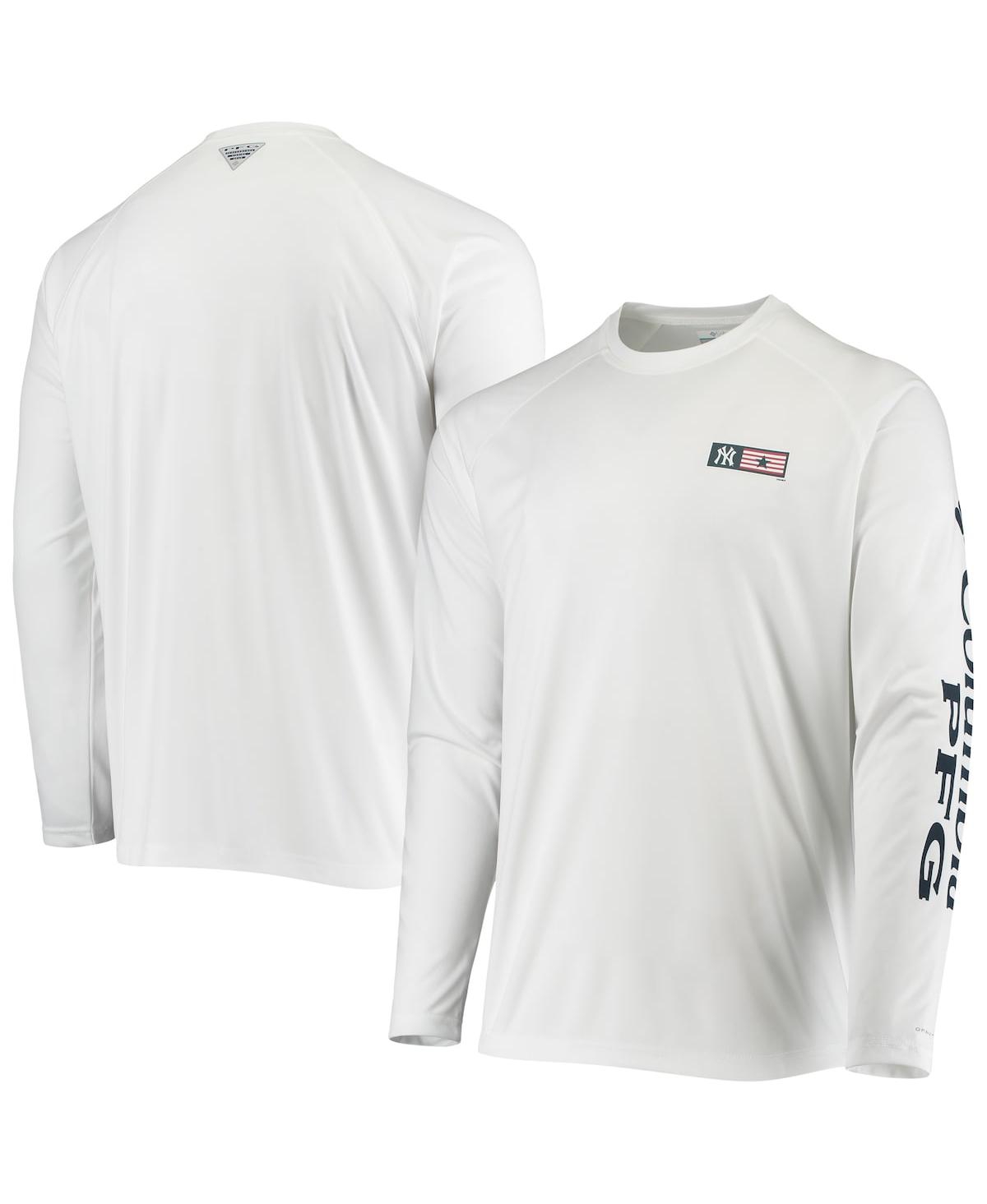 Men's Columbia White New York Yankees Americana Terminal Tackle Omni-Shade Raglan Long Sleeve T-shirt - White