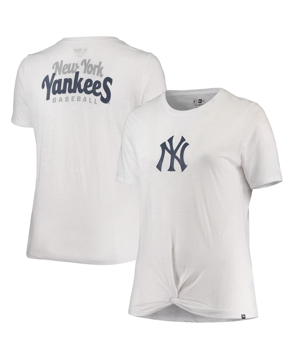 Women's New Era White New York Yankees Plus Size 2-Hit Front Knot T-shirt - White