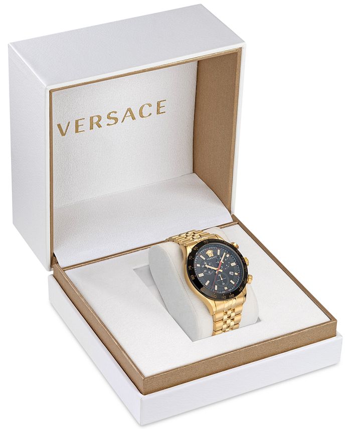 Versace - Men's Swiss Chronograph Hellenyium Gold Ion Plated Bracelet Watch 44mm