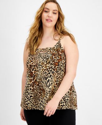 Bar III Trendy Plus Size Cheetah-Print Back-Zip Top, Created for Macy's