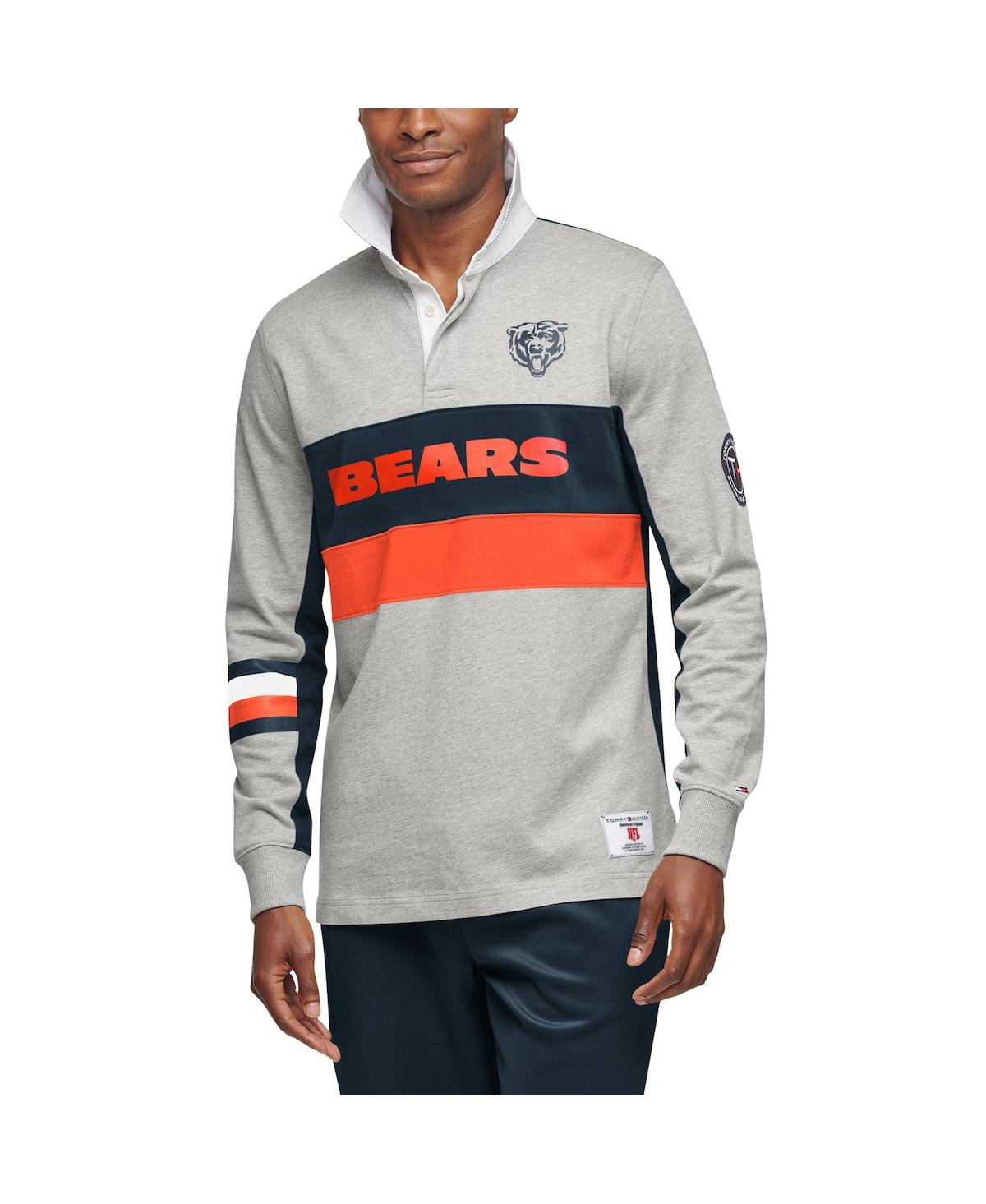 Men's Tommy Hilfiger Gray, Navy Chicago Bears Rugby Long Sleeve Polo