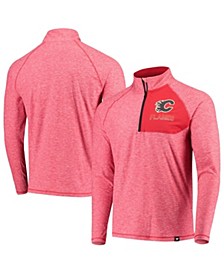 Men's Branded Red, Heathered Red Calgary Flames Made To Move Quarter-Zip Pullover Jacket