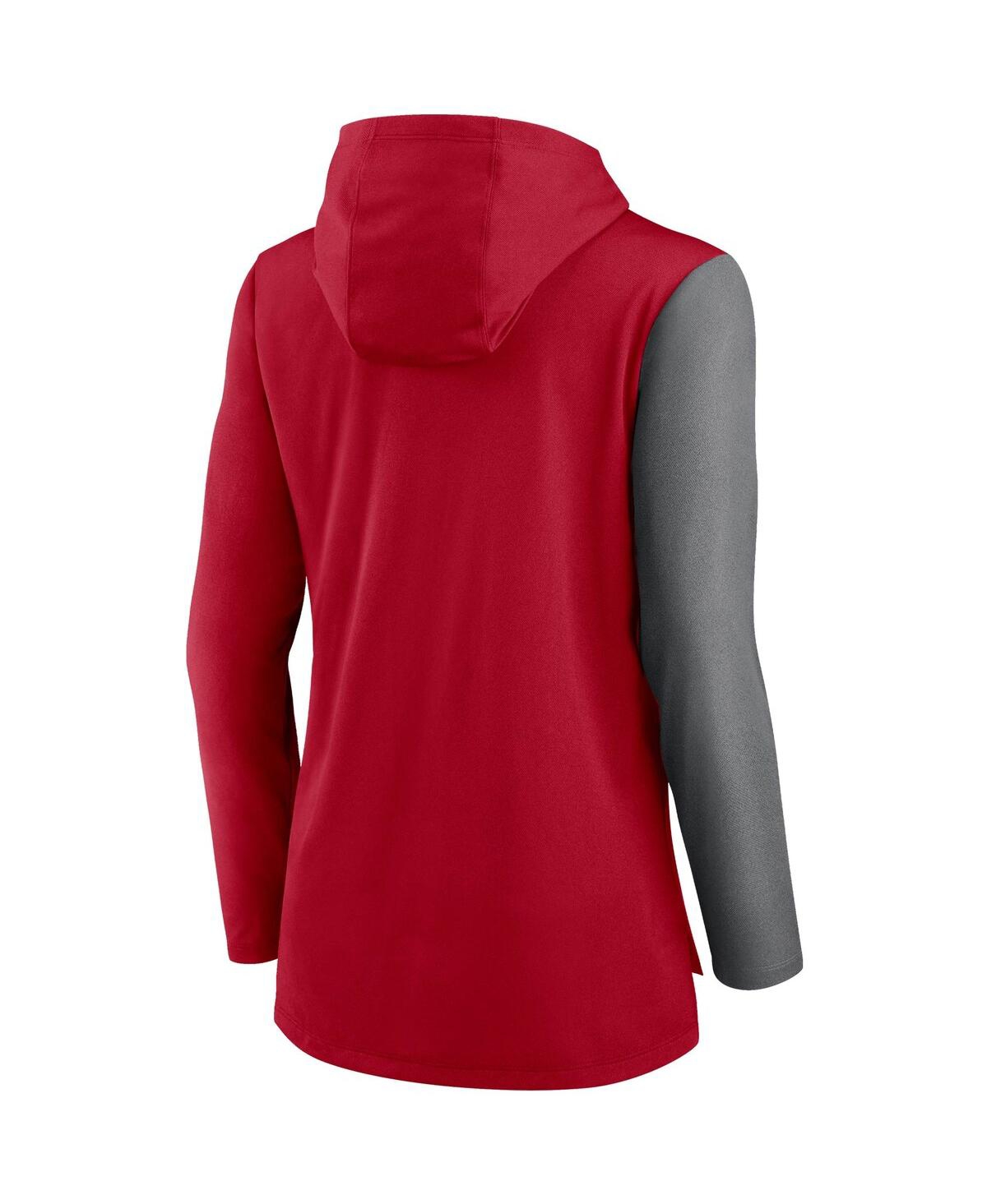 Nike Women's  Red And Heathered Charcoal Tampa Bay Buccaneers Chevron Hoodie Performance Long Sleeve In Red,heathered Charcoal
