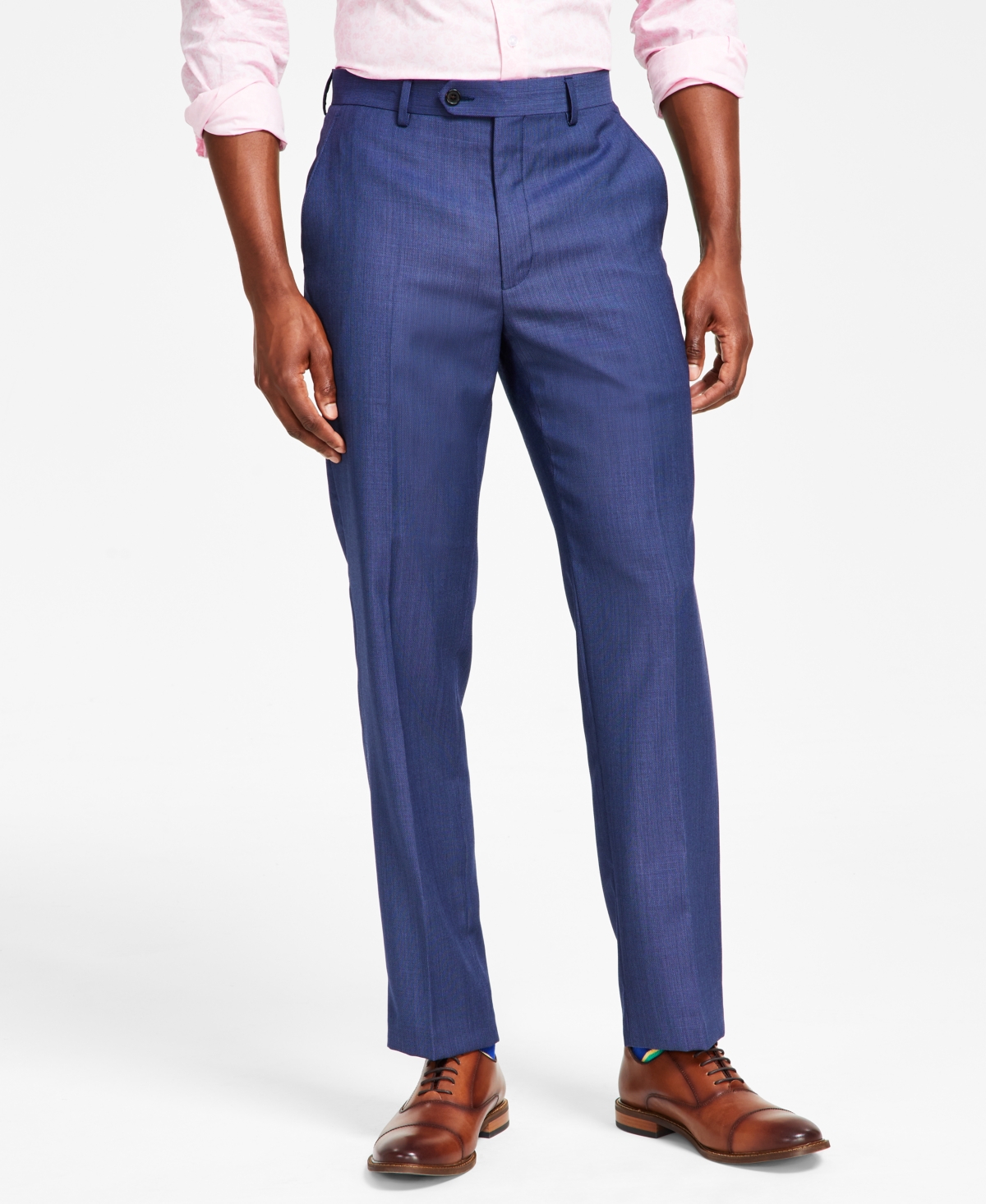 Lauren Ralph Lauren Men's Classic-fit Ultraflex Stretch Flat Front Suit Pants In Blue Birdseye
