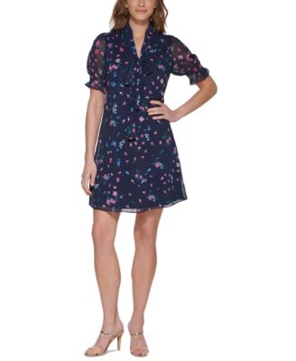 dkny tie neck shift dress