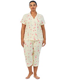 Plus Size Notch-Collar & Capri Pajama Pants Set