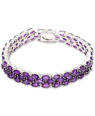 Macy's - Amethyst Triple Row Link Bracelet (17-3/8 ct. t.w.) in Sterling Silver (Also in Garnet, Peridot, Blue Topaz & London Blue Topaz)