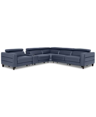 Furniture - Silvanah 6-Pc. "L" Leather Sectional with 3 Power Recliners and Console