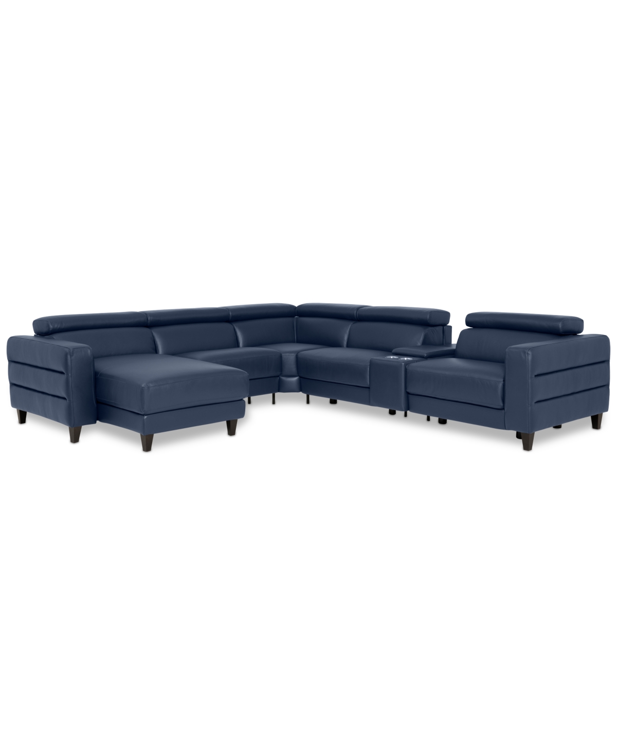 Shop Furniture Silvanah 6-pc. Leather Sectional With Storage Chaise And 2 Power Recliners And Console, Created For  In Sapphire