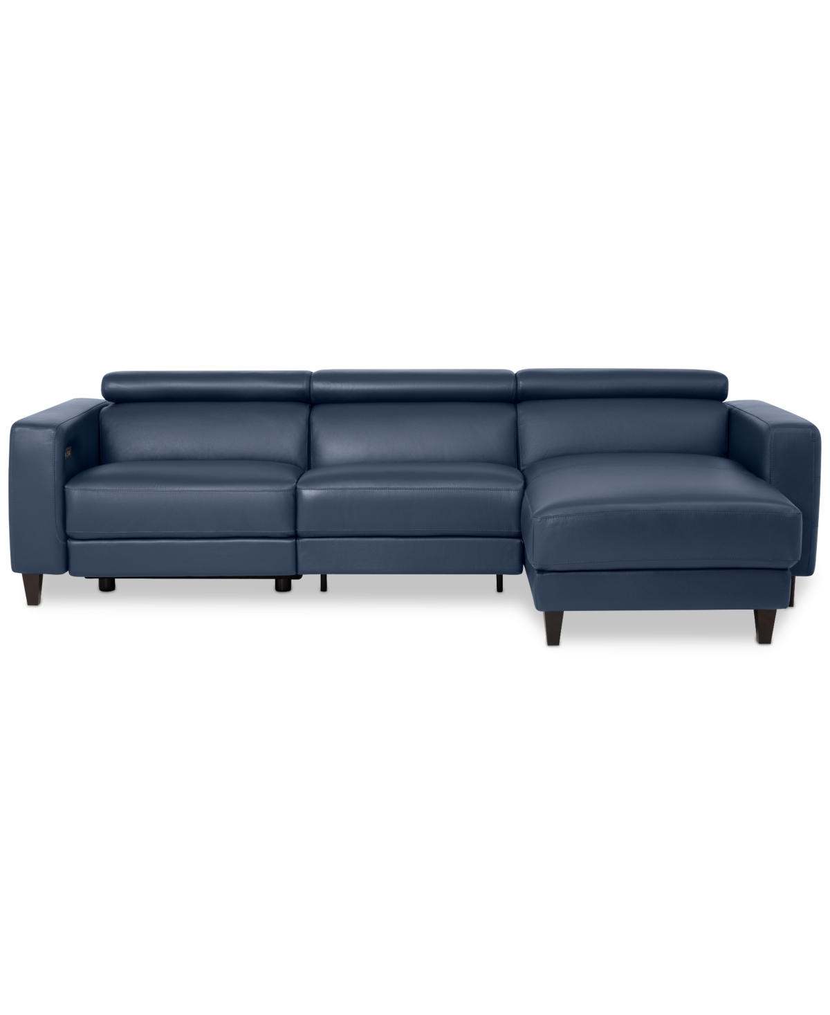 Furniture Silvanah 3-pc. Leather Sectional With Storage Chaise And 1 Power Recliner, Created For Macy's In Sapphire