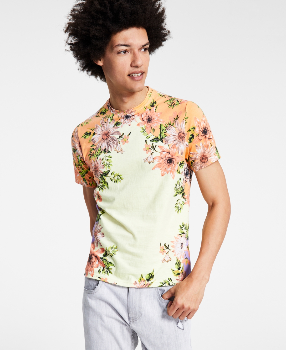 Inc International Concepts Men’s Sean Floral Frame T-Shirt, Created for Macy’s