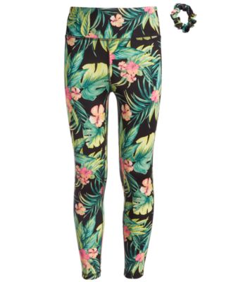 ID Ideology - Big Girls Tropical Print Leggings & Scrunchie Set, Created for Macy's