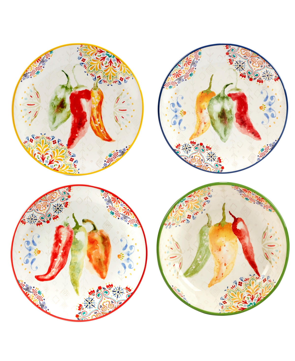 Sweet Spicy Salad Plate, Set of 4 - Red, Multi