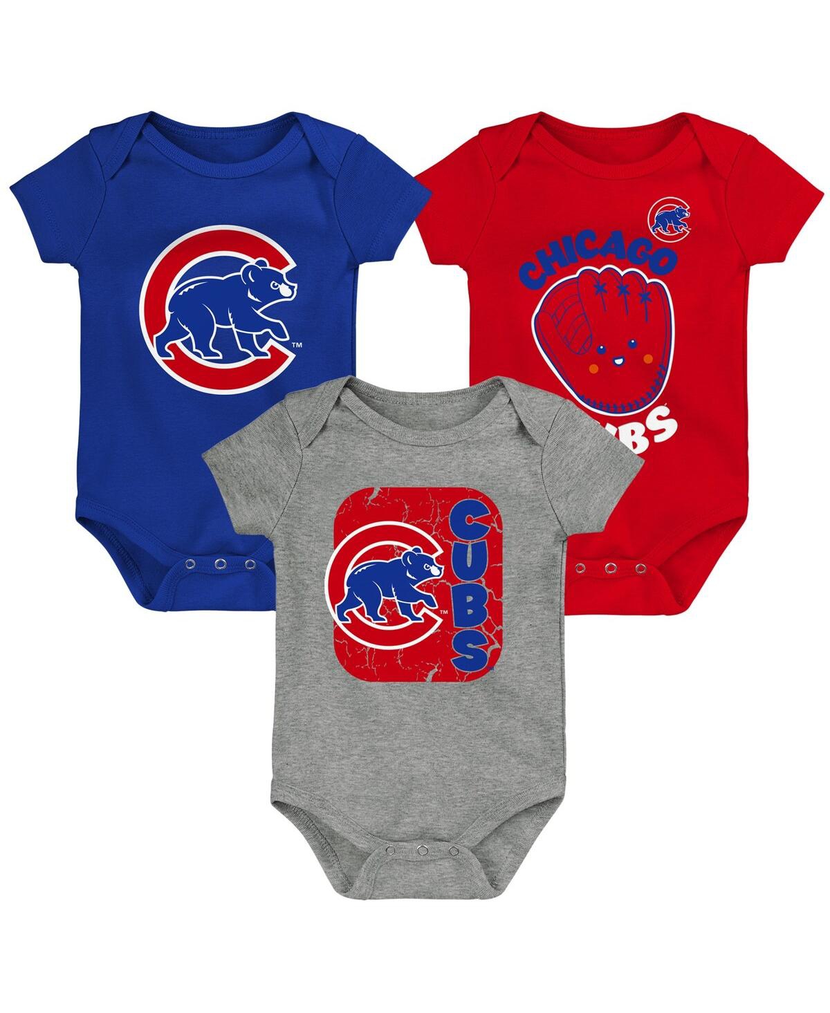 Shop Outerstuff Unisex Newborn Infant Royal And Red And Gray Chicago Cubs Change Up 3-pack Bodysuit Set In Royal,red,gray